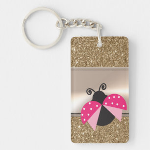Schattige Lieve Lieveheersbeestje Op Gouden Glitte Sleutelhanger