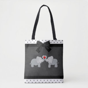 Schattige Lieve Olifanten,Stippen,Zwarte Strik Tote Bag