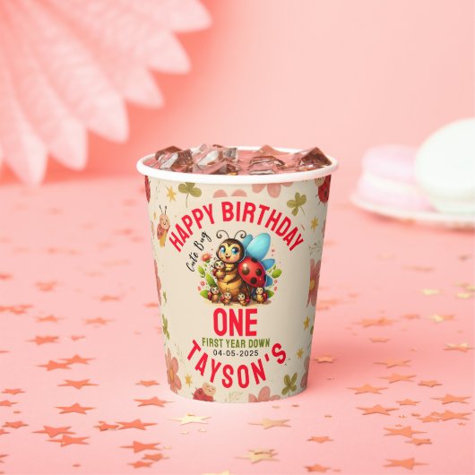 Schattige lieveheersbeestje 1e verjaardag | Bug Th Papieren Bekers (Insitu)