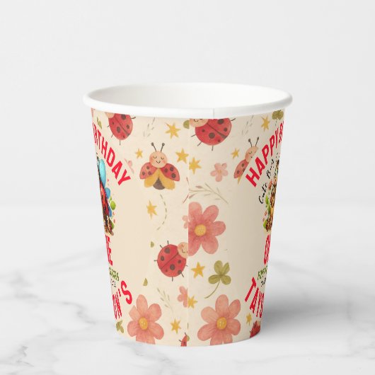 Schattige lieveheersbeestje 1e verjaardag | Bug Th Papieren Bekers (Rechts)