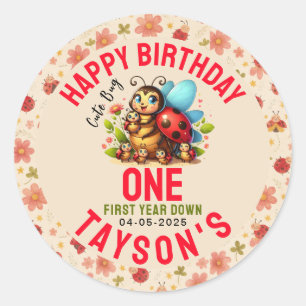 Schattige lieveheersbeestje 1e verjaardag   Bug Th Ronde Sticker