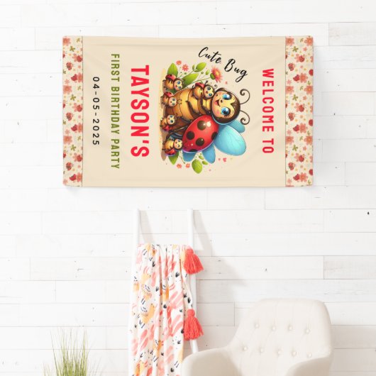 Schattige lieveheersbeestje 1e verjaardag | Bug Th Spandoek (Insitu)