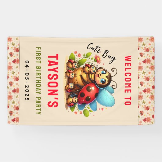 Schattige lieveheersbeestje 1e verjaardag | Bug Th Spandoek (Horizontaal)