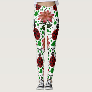 Schattige Lieveheersbeestje en Roze Bloem Patroon Leggings