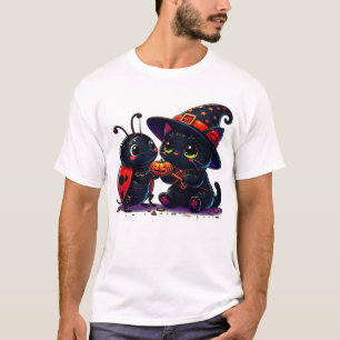 Schattige Lieveheersbeestje en Zwarte Kat Hallowee T-shirt