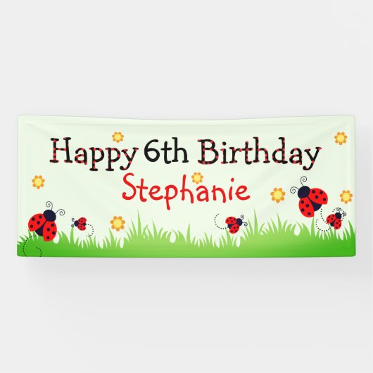 Schattige lieveheersbeestje thema Happy Birthday B Spandoek (Horizontaal)