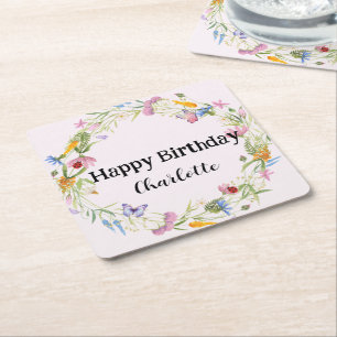 Schattige lieveheersbeestje vlinder madeliefje blo vierkante kartonnen onderzetter