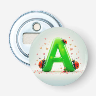 Schattige lieveheersbeestjes op groene letter A Button Flesopener