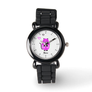 Schattige lila kat horloge