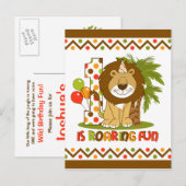 Schattige Lion 1e verjaardag Briefkaart Uitnodigin (Voorkant / Achterkant)