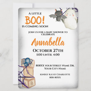 Schattige Little Boo Halloween Baby Shower Uitnodi Kaart