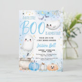 Schattige Little Boo Halloween Boy Baby shower Bla Kaart (Staand voorkant)