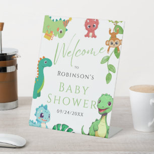 Schattige Little Dino Baby shower Reclamebord Met Voetstuk