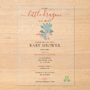Schattige Little Dragon On The Way Boy Baby shower Acryl Uitnodigingen
