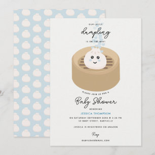 Schattige Little Dumpling Blue Hearts Baby shower Kaart