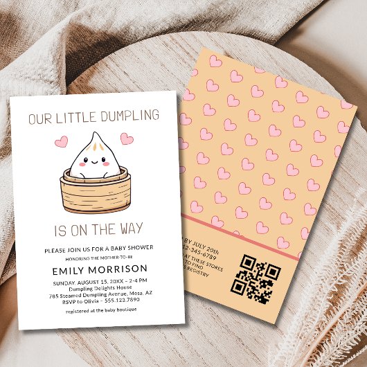 Schattige Little Dumpling QR Code Baby shower Kaart