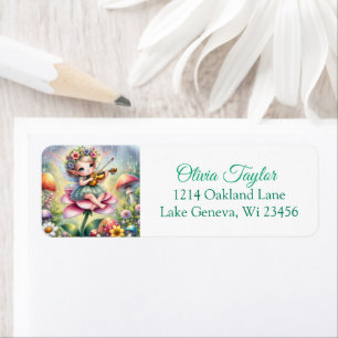 Schattige Little Fairy op Flower Playing Violin Etiket