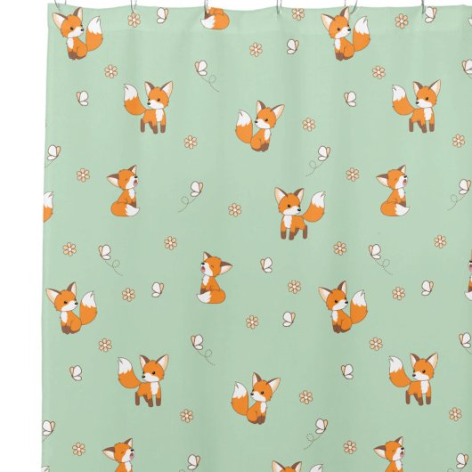 Schattige Little Fox Green Pattern Douchegordijn
