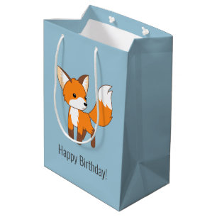 Schattige Little Fox Verjaardagsblauw Medium Cadeauzakje