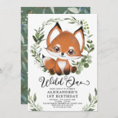 Schattige Little Fox Wild One Woodland 1e Verjaard Kaart (Voorkant / Achterkant)