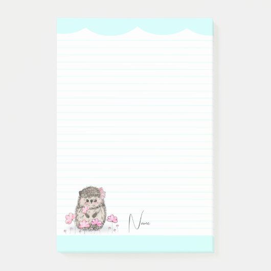 Schattige Little Hedgehog Custom Blue Post-it® Notes (Voorkant)