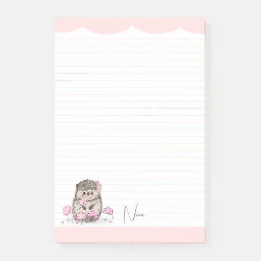 Schattige Little Hedgehog Custom Pink Post-it® Notes (Voorkant)