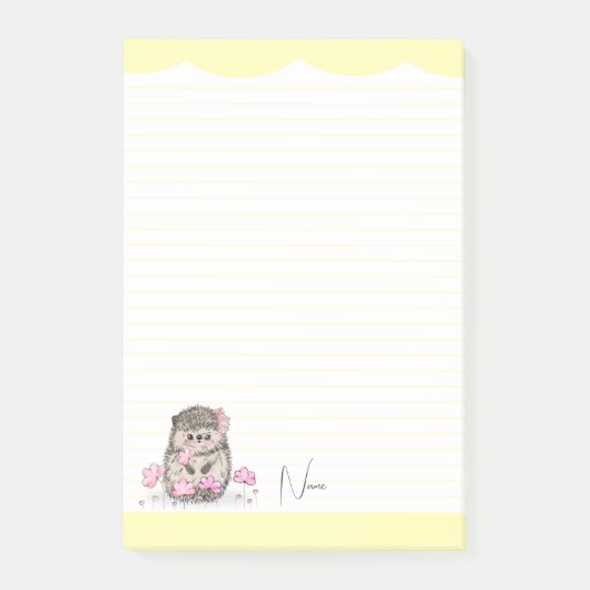 Schattige Little Hedgehog Custom Yellow Post-it® Notes (Voorkant)