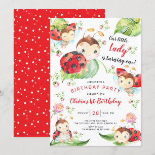 Schattige Little Lady Ladybug 1st Birthday Invitat Kaart