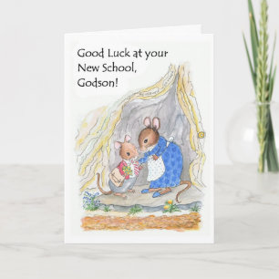 Schattige Little Mouse Succes Nieuwe School Godson Kaart
