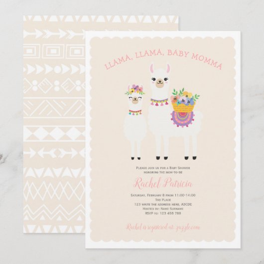 Schattige, Llama baby shower Kaart (Voorkant / Achterkant)