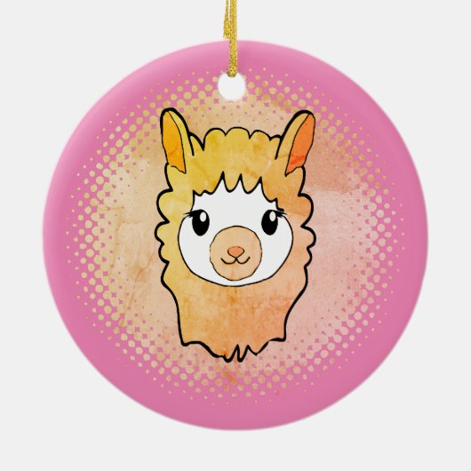 Schattige Llama Gezicht Stijl Drawing Pink Keramisch Ornament (Achterkant)