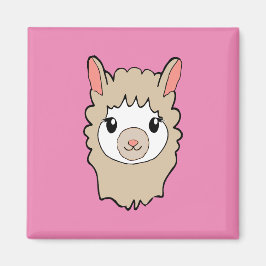 Schattige Llama Gezicht Tekening Roze Magneet