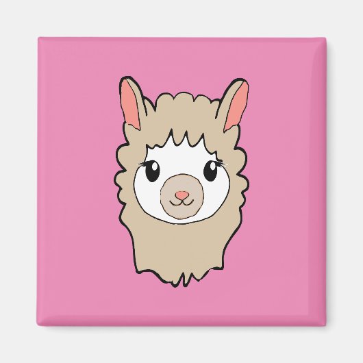 Schattige Llama Gezicht Tekening Roze Magneet (Voorkant)