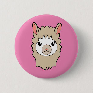 Schattige Llama Gezicht Tekening Roze Ronde Button 5,7 Cm