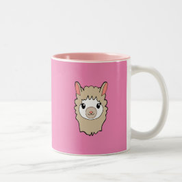 Schattige Llama Gezicht Tekening Roze Tweekleurige Koffiemok