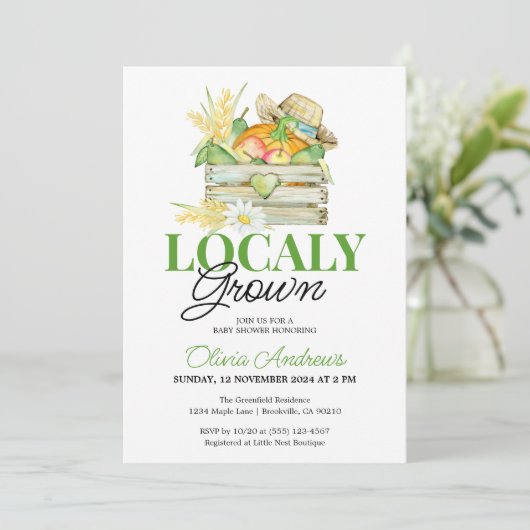 Schattige lokaal gegroeid boerenmarkt Baby shower Kaart (Staand voorkant)