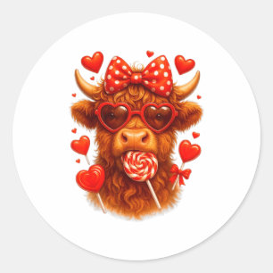 Schattige Lollypop Hoogland Koe Valentijnsdag Rode Ronde Sticker