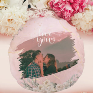 Schattige Love You Custom Photo voor Paar Roze Blo Rond Kussen