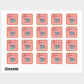 Schattige Love You Pink Stamp Vierkante Sticker (Vel)