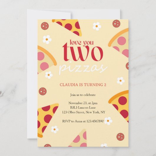 Schattige Love You Two Pizzas Tweede Verjaardagsfe Kaart (Voorkant)