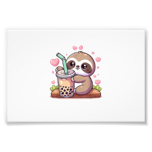 Schattige Luiaard Boba Bubble Melk Thee Kawaii Vro Foto Afdruk