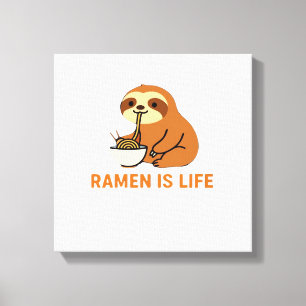 Schattige luiaard eet Ramen � Grappig Noedel liefh Canvas Afdruk