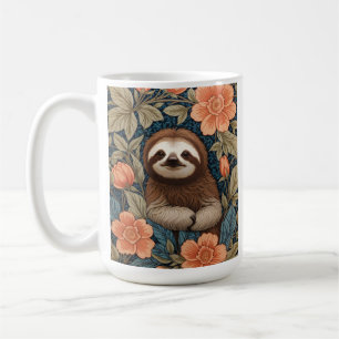 Schattige Luiaard Elegante Bloem William Morris Ge Koffiemok