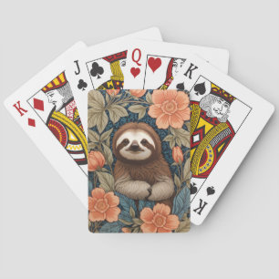 Schattige Luiaard Elegante Bloem William Morris Ge Pokerkaarten