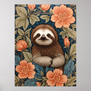 Schattige Luiaard Elegante Bloem William Morris Ge Poster