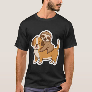 Schattige luiaard en hond vrienden knuffelen huisd t-shirt