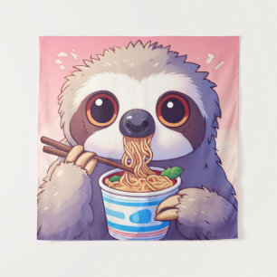 Schattige luiaard eten Ramen Wandkleed