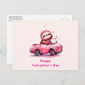 Schattige luiaard in een roze cabrio Valentijnsdag Feestdagenkaart (Voorkant / Achterkant)