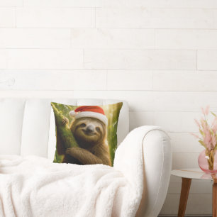 Schattige luiaard met een kerstmuts kussen