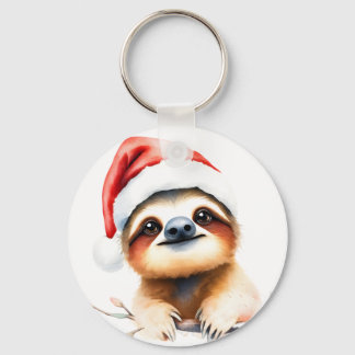 Schattige luiaard met kerstmuts sleutelhanger